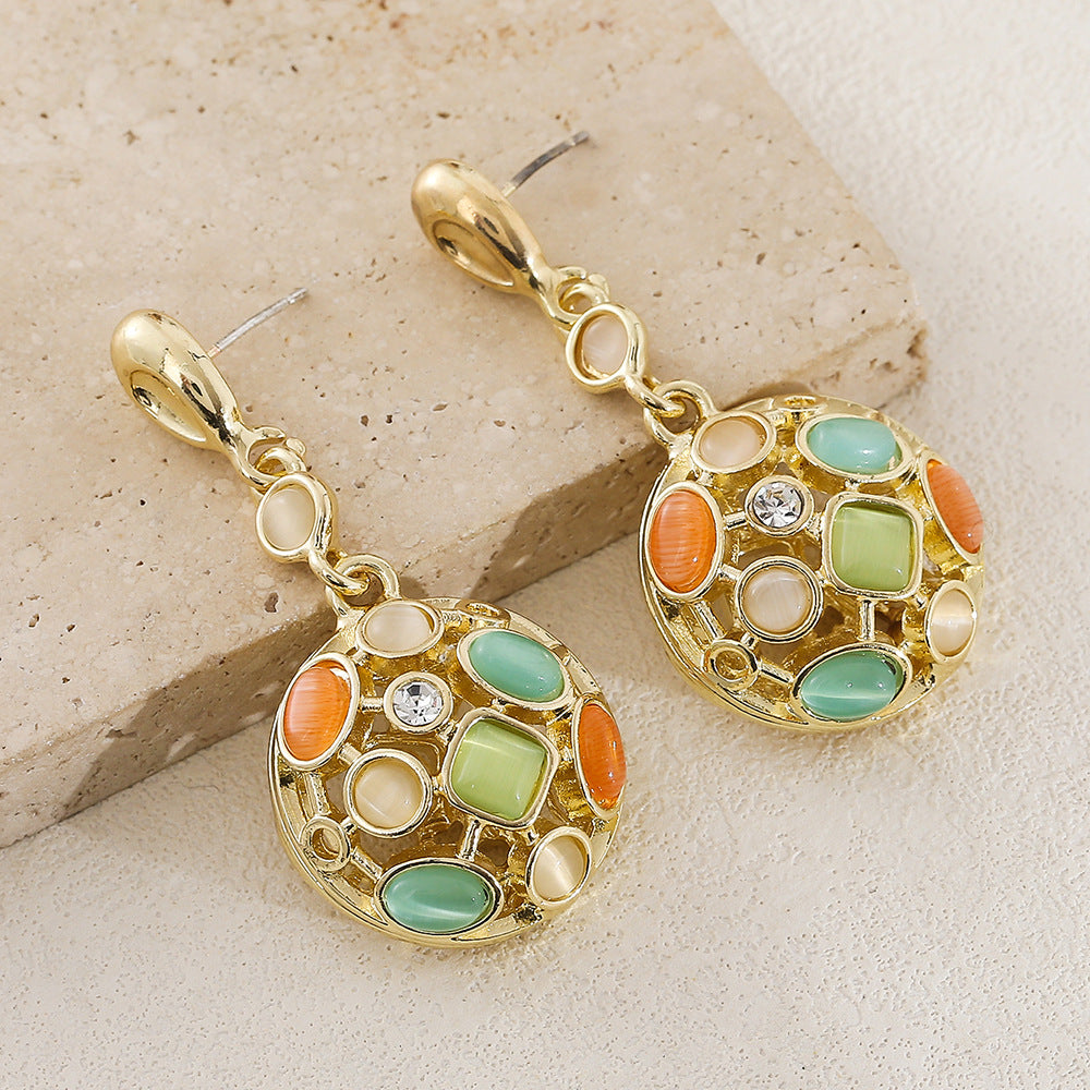 Wholesale Vintage Long Geometric Diamond Cat's Eye Earrings